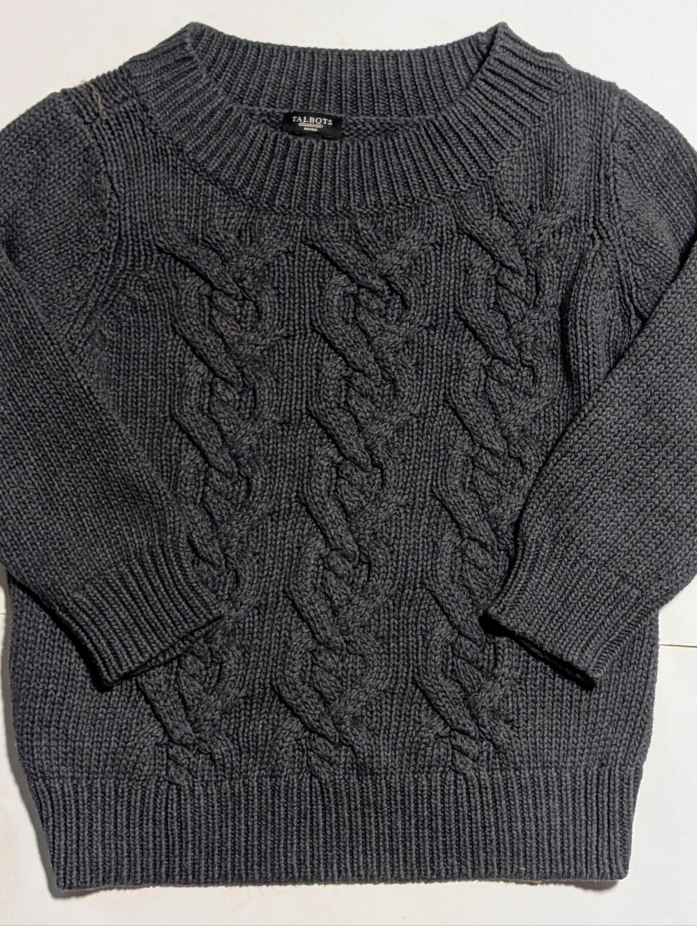 Talbots Petites Crewneck Cable Knit Sweater Charcoal Gray Size Medium